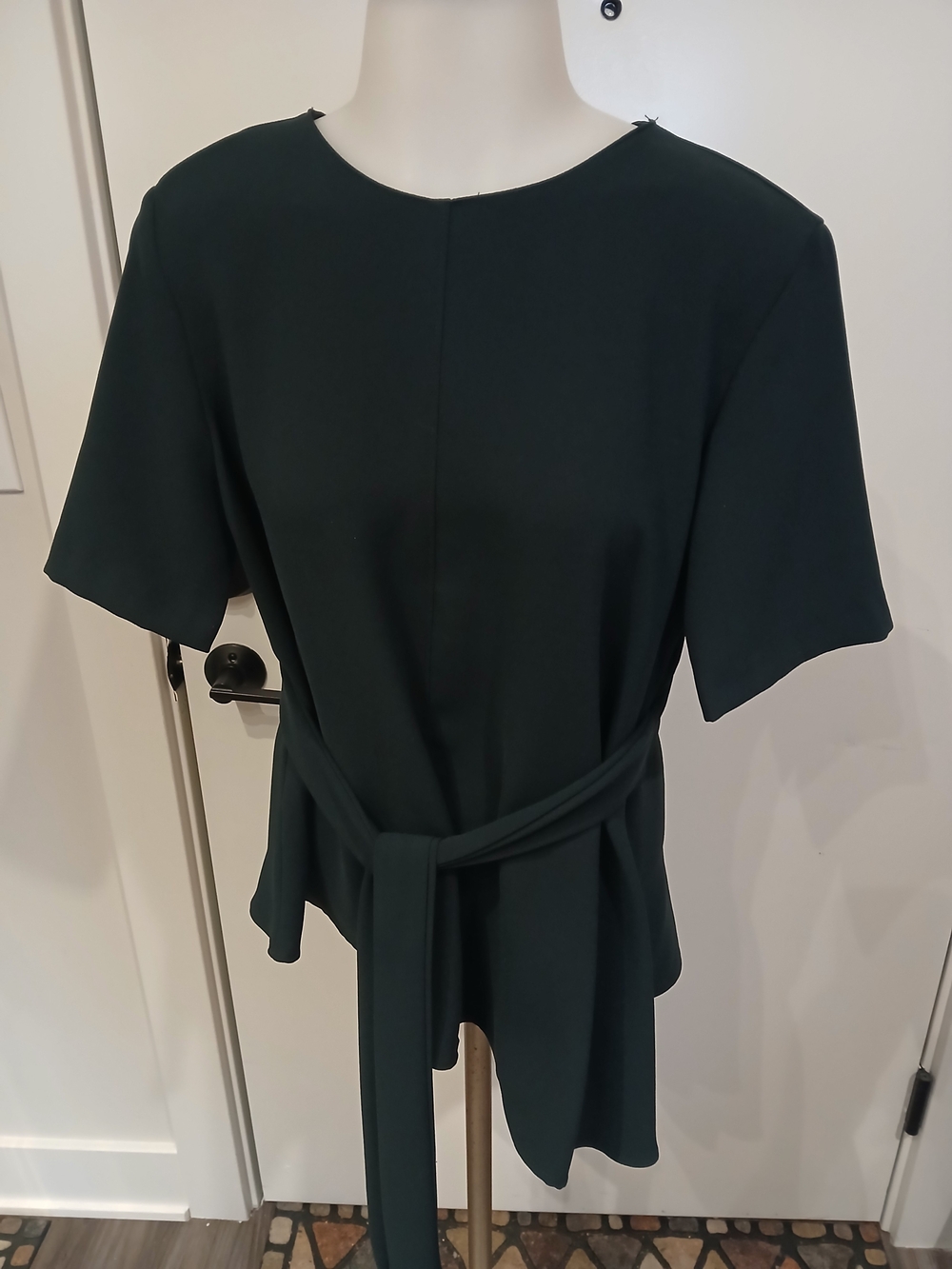 Zara Woman Dark Green Short Sleeve Belted Top